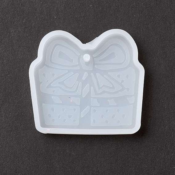 Christmas Theme DIY Gift Box Pendant Silicone Molds, Resin Casting Molds, for UV Resin & Epoxy Resin Jewelry Making