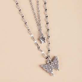 Sparkling Double-layer Butterfly Necklace for Women - Elegant Collarbone Chain with Fairy Vibe, Perfect for Summer