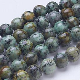 Brins de perles turquoises africaines naturelles (jaspe), ronde, teint