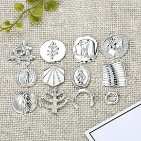 Abstract leaf alloy earrings with Virgin Mary ear studs - Unique, Stylish, Religious.