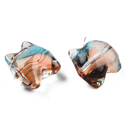 Transparent Spray Painted Glass Beads, Two Tone, Bear