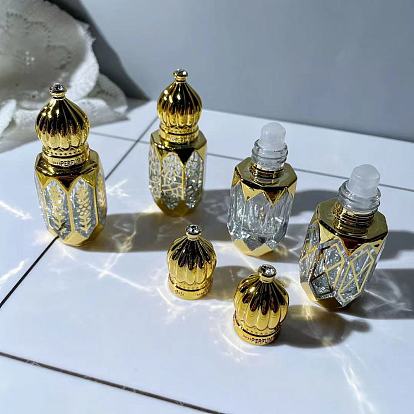 Стеклянная пустая многоразовая бутылка в арабском стиле с шариками-роллерами, с пластиковой крышкой, дорожные контейнеры для духов с эфирными маслами