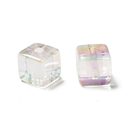 Placage uv perles acryliques transparentes irisées arc-en-ciel, deux tons, cube