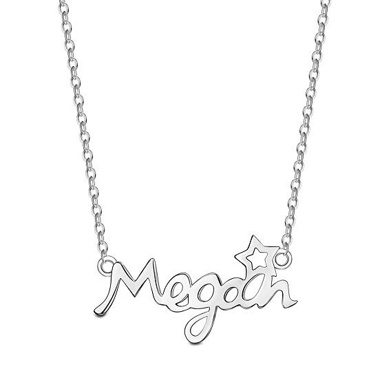 SHEGRACE 925 Sterling Silver Pendant Necklaces, with Cable Chains, Word