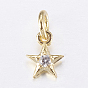 Brass Micro Pave Cubic Zirconia Charms, Star