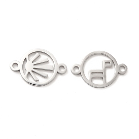 304 Stainless Steel Connector Charms, Flat Round Links with Dog/Sun Pattern, Stainless Steel Color