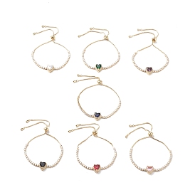 Bracelet silder à maillons en forme de cœur avec zircons cubiques et strass en cristal, bijoux en laiton plaqué or véritable 18k pour femmes