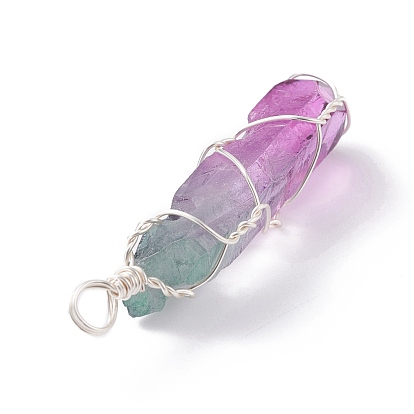 Natural Dyed Quartz Pointed Pendants, with Silver Eco-Friendly Copper Wire, Bullet