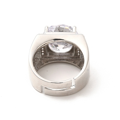 Bague réglable en zircone cubique transparente, anneau à large bande, bijoux en laiton de placage de rack pour les femmes, plaqué longue durée, sans cadmium et sans plomb