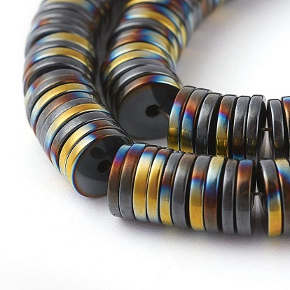 Electroplated Non-magnetic Synthetic Hematite Beads Strands, Half Plated, Heishi Beads, Flat Round/Disc
