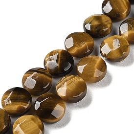 Natural Tiger Eye Beads Strands, Faceted, Flat Round