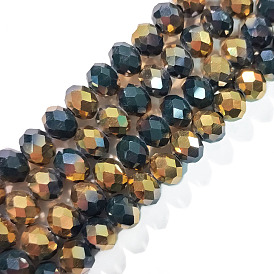 Electroplate Opaque Glass Beads Strands, Half Golden Plated, Faceted, Abacus