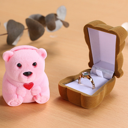 Caja de regalo con anillo en forma de osito de terciopelo, joyero para anillo