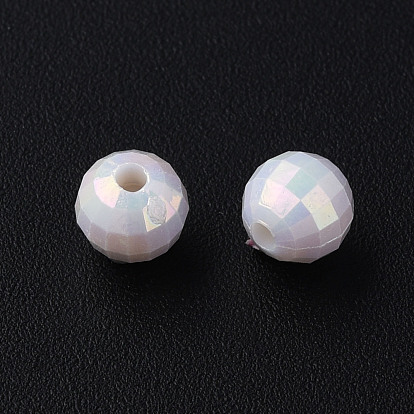 Perles acryliques opaques, de couleur plaquée ab , facette, ronde