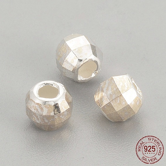925 Sterling Silver Beads, Faceted, Round