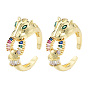 Bague de manchette ouverte léopard coeur zircone cubique colorée, bijoux en laiton pour femmes, sans nickel