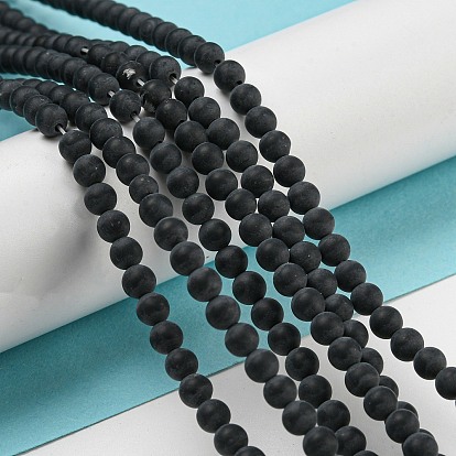 Évaluer un brins de perles d'agate noire naturelle, teint, givré, ronde