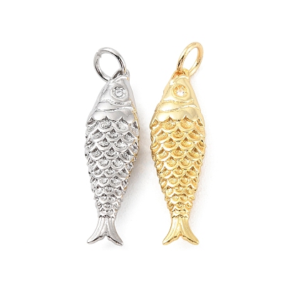 Accumuler pendentifs en laiton placage, sans cadmium et sans plomb, plaqué longue durée, avec anneau de saut, charme de poisson