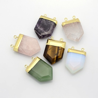 Gemstone Point Pendants with Golden Tone Brass Findings, 28~33x19~21x7mm, Hole: 2mm