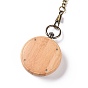 Bamboo Pocket Watch with Brass Curb Chain and Clips, Flat Round Electronic Watch for Men
