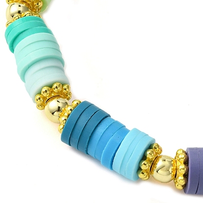 Disque d’argile polymère et bracelet extensible à perles rondes en alliage, bracelet preppy