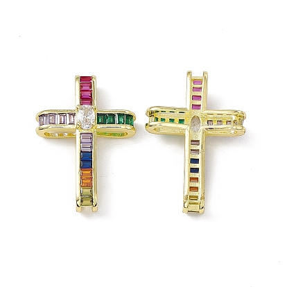 Colgantes de circonitas cúbicas de colores con micro pavé de latón chapado en rack, sin plomo y cadmio, larga duración plateado, encanto de la cruz de la religión