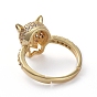 Adjustable Brass Finger Rings, with Micro Pave Cubic Zirconia, Leopard Head