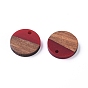 Flat Round Resin & Walnut Wood Pendants, Two Tone, DIY Craft Embellishments, for Jewelry Making