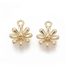 Brass Charms, Nickel Free, Flower, Real 18K Gold Plated