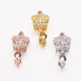 Long-Lasting Plated Brass Micro Pave Cubic Zirconia Ice Pick Pinch Bails, Crown