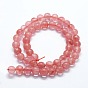 Perles de verre de quartz cerise brins, ronde