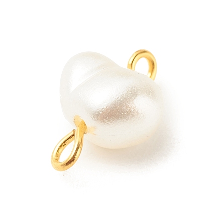 ABS Plastic Imitation Pearl Connector Charms, with Brass Double Loops, Heart