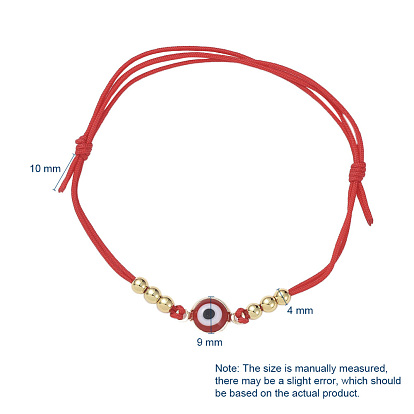 Pulseras de cuentas trenzadas de hilo de nylon ajustable, pulseras de hilo rojo, con cuentas de latón y eslabones / conectores de ojo de latón esmaltados