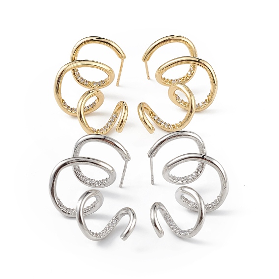 Clear Cubic Zirconia Cuff Claw Stud Earrings, Brass Symmetrical Earrings for Women, Long-Lasting Plated, Lead Free & Cadmium Free