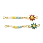 Glass Seed Beads Flower Links Connector Charms, with Rack Plating Real 18K Gold Plated Brass Enamel Findings