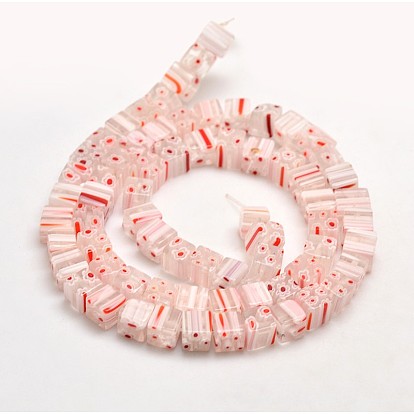 Millefiori hecho a mano hilos de perlas cubo de cristal, 6x6x6 mm, agujero: 1 mm, sobre 68 unidades / cadena, 15.7 pulgada