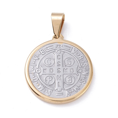 Placage sous vide 304 pendentifs en acier inoxydable, plat rond avec la médaille de saint bénédict