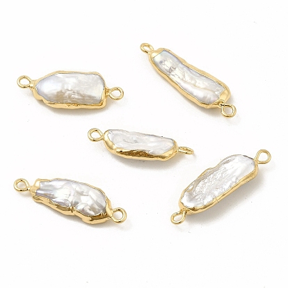 Charmes de connecteur de perles de keshi naturelles baroques, liens de pépites, avec doubles boucles en laiton