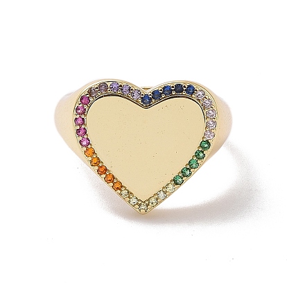 Colorful Cubic Zirconia Heart Adjustable Ring, Brass Signet Ring for Women, Cadmium Free & Lead Free