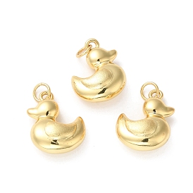 Rack Plating Brass Pendants, with Jump Ring, Lead Free & Cadmium Free, Duck Charm