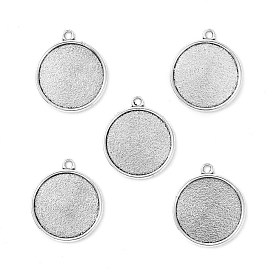 Tibetan Style Antique Silver Alloy Flat Round Pendant Cabochon Settings, Cadmium Free & Lead Free