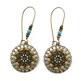 Boucles d'oreilles bohême vintage fleur pendantes, Boucles d'oreilles plates en alliage de zinc pour femmes