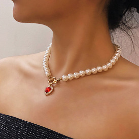 Винтажное женское ожерелье с красным рубином и жемчугом во французском стиле — элегантные и минималистичные украшения