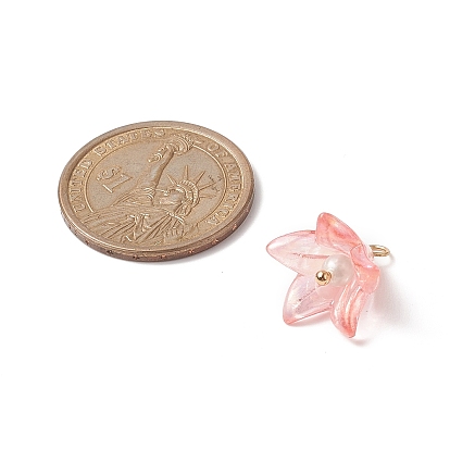 Pendentifs acryliques, avec perle en coquillage et 304 accessoire en acier inoxydable, charme de fleur