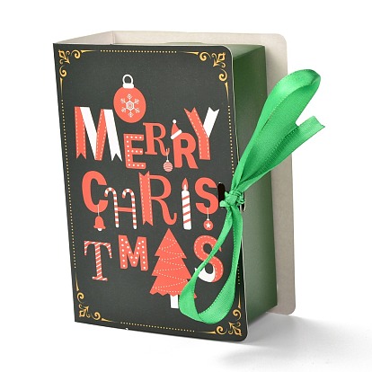 Christmas Folding Gift Boxes, Book Shape with Ribbon, Gift Wrapping Bags, for Presents Candies Cookies