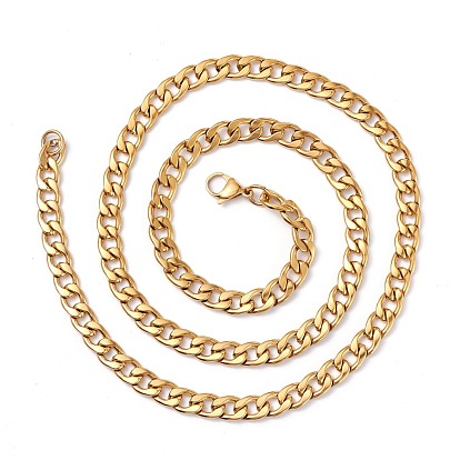 Men's Vacuum Plating 304 Stainless Steel Cuban Link Chain Necklaces, with Lobster Claw Clasps