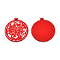 Christmas Spray Painted Wood Big Pendants, with Single-Sided Printed, Flat Round Charm with Floral Pattern