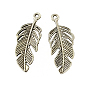Tibetan Style Alloy Feather Pendants, Cadmium Free & Lead Free, 40x15.8x3mm, Hole: 2mm, about 192pcs/500g
