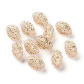 Plating Acrylic Beads, Golden Metal Enlaced, Frosted, Oval with Flower