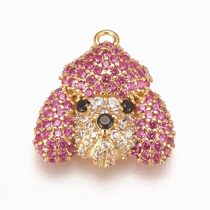 Brass Micro Pave Cubic Zirconia Puppy Pendants, Poodle Dog Charm